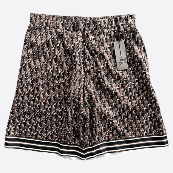 Dior Black & Brown Oblique Bermuda Silk Shorts - Picture 1 of 5